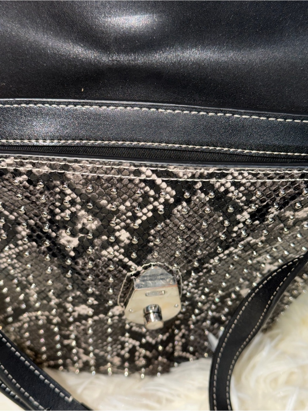 Calvin Klein Black Python-Print Studded Tote Bag as is